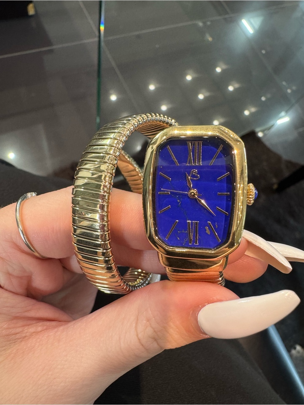 Colleen Lopez Lapis Lazuli Gemstone Dial Watch Gold-Tone Tubogas Coil Wrap HSN